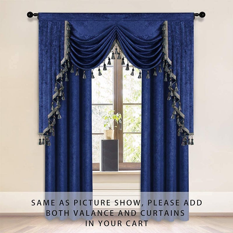 ELKCA Royal Blue Curtain Valance for Living Room Thick Chenille Window Curtains for Bedroom Waterfall Valance, Rod Pocket (W59inch, 1 Panel) - Image 2